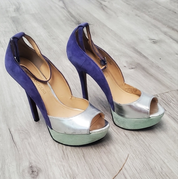 Elanzo Angiolini Takeko Purple Silver Mint Ankle Platform Stiletto Suede Heels 6 - Picture 8 of 9